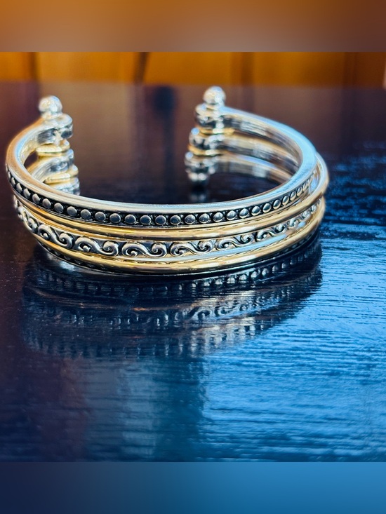 Jewelry - Two-Tone Ornate Cuff Bracelet - Gold & Silver